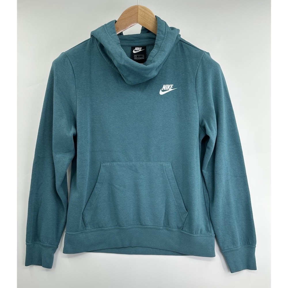 Nike Hoodie Women's Small Teal Green Fleece Lined Funnel Neck Kangaroo Pockets